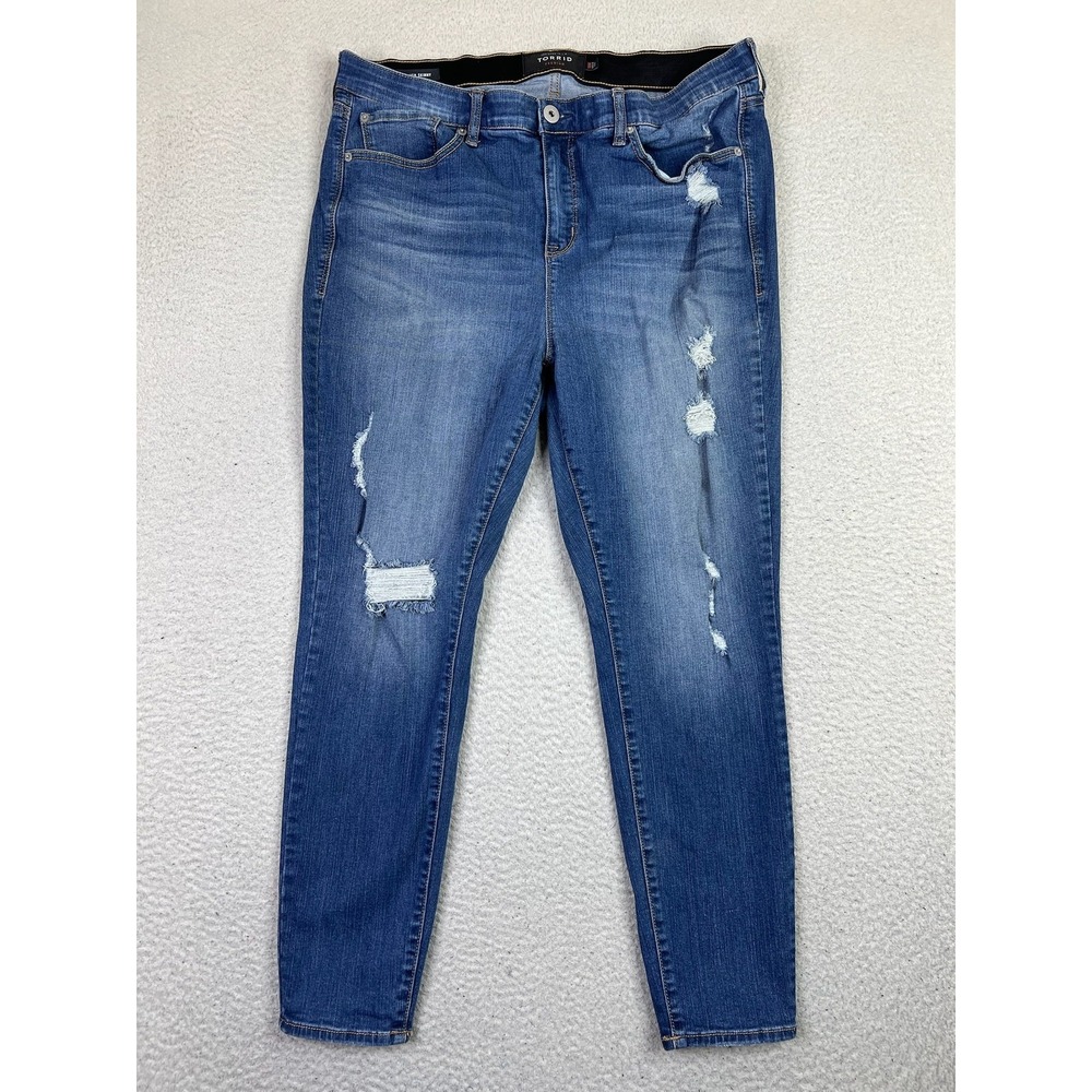 Torrid‎ Sky High Skinny Jeans Womens 18R Blue Distressed Stretch Denim High Rise